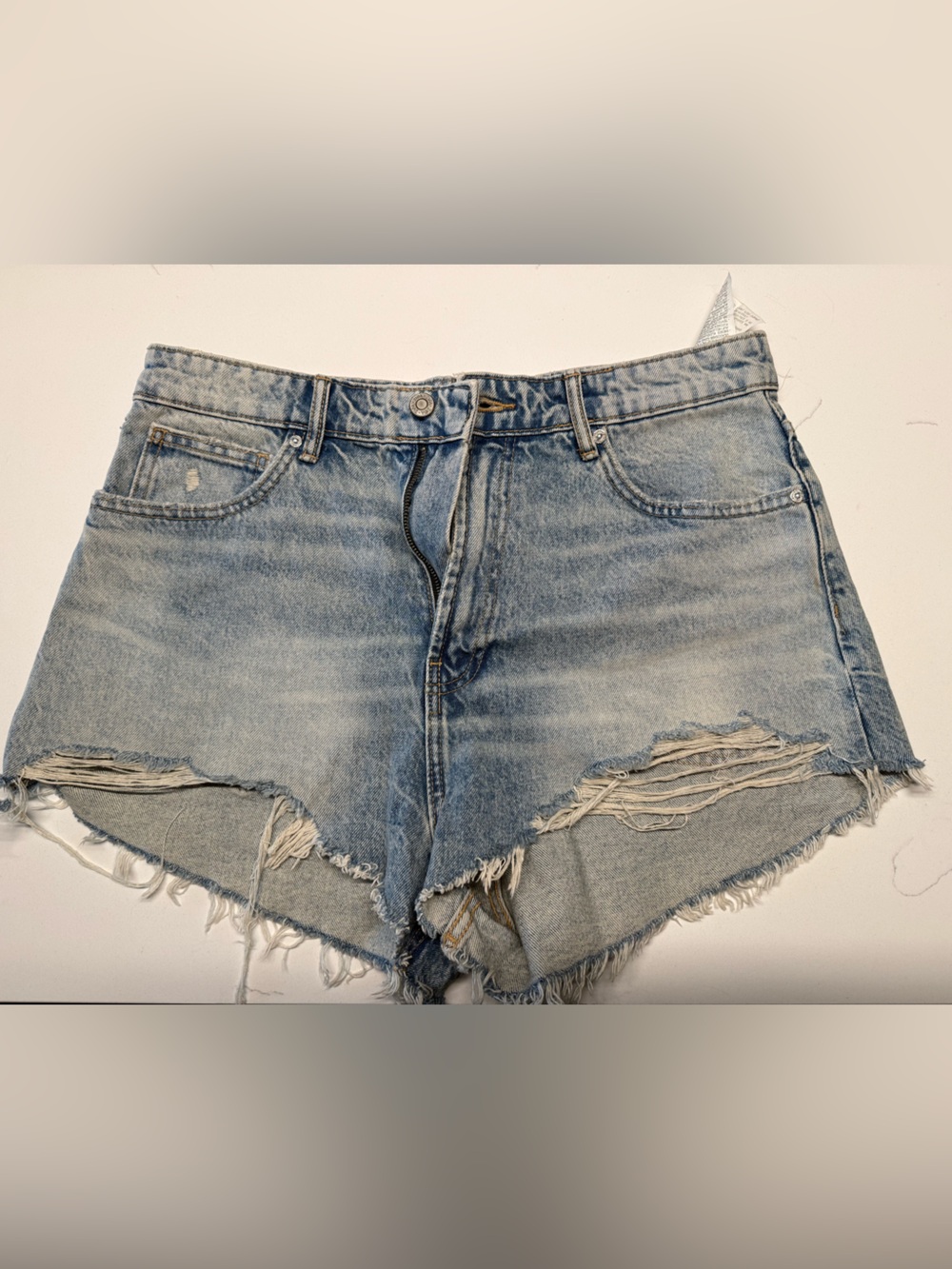 Zara Light Blue Distressed Denim Cutoff Shorts